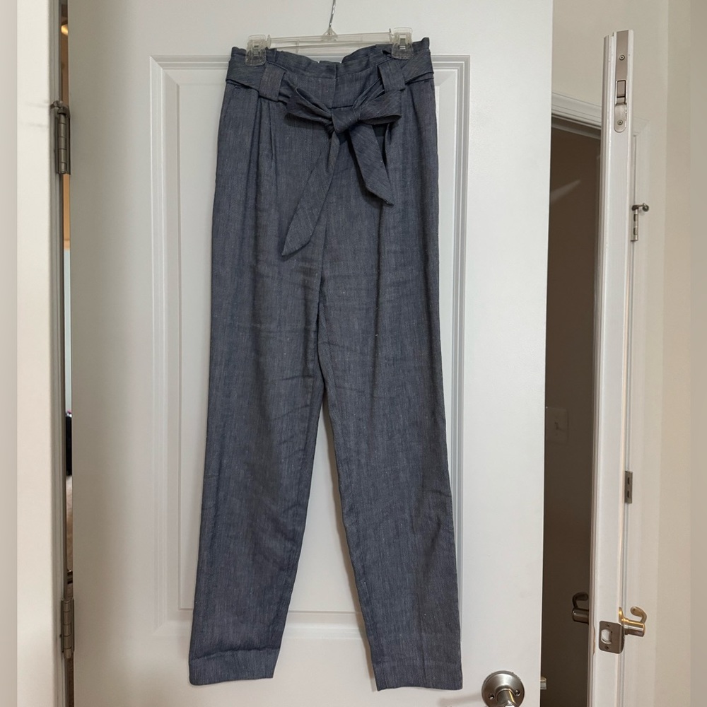 Express Denim Blue/Gray Women's Trousers with Tie Waist